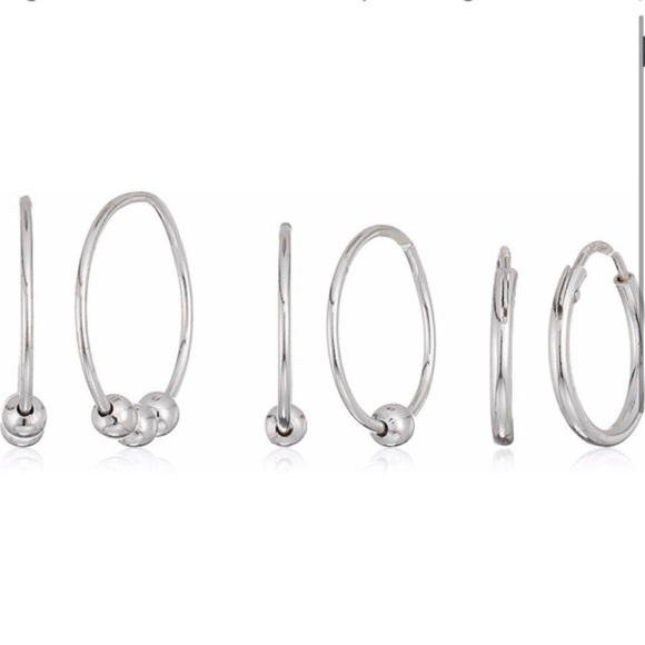 Sterling Silver Beaded Hoop Earrings Set of 3 NWT - Picture 3 of 13